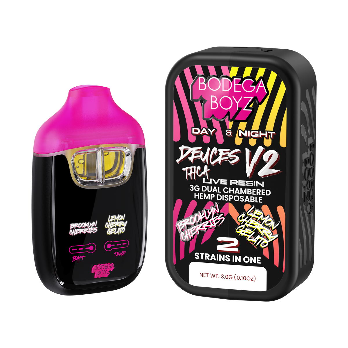 Bodega Boyz Deuces THCA Live Resin Disposable Vape – 3G — Brooklyn Cherries Lemon Cherry Gelato packaging