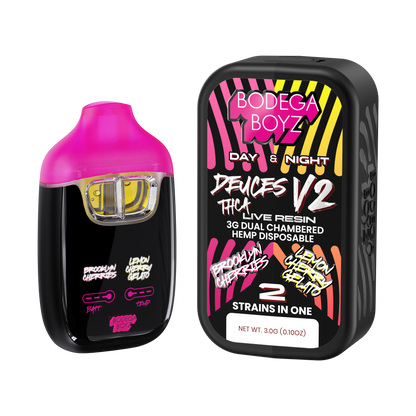 Bodega Boyz Deuces THCA Live Resin Disposable Vape – 3G — Brooklyn Cherries Lemon Cherry Gelato packaging