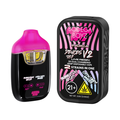 Bodega Boyz Deuces THCP Live Resin Disposable Vape – 3G — Bubblegum Gelato Cotton Candy Breath packaging