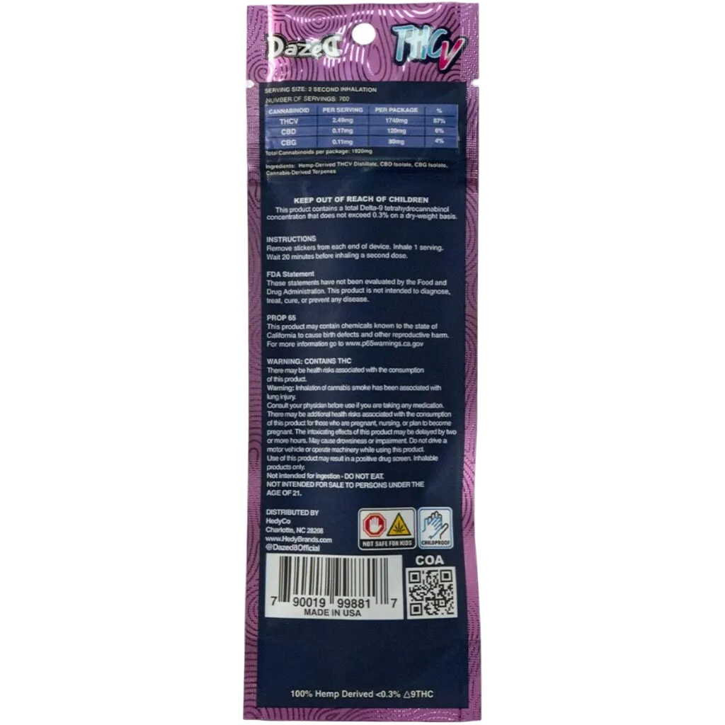 Dazed 2g THCV disposable vape — Cherry Blossom back