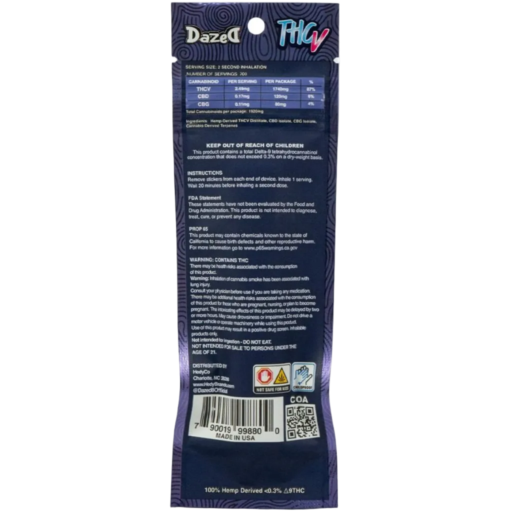 Dazed 2g THCV disposable vape — Gush Mintz back