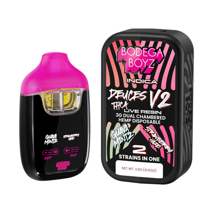 Bodega Boyz Deuces THCA Live Resin Disposable Vape – 3G — Guava Mintz Strawberry Haze packaging