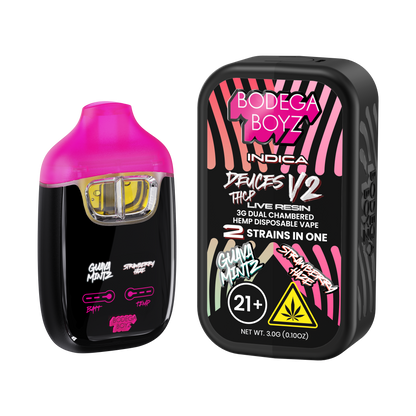 Bodega Boyz Deuces THCP Live Resin Disposable Vape – 3G — Guava Mintz Strawberry Haze packaging