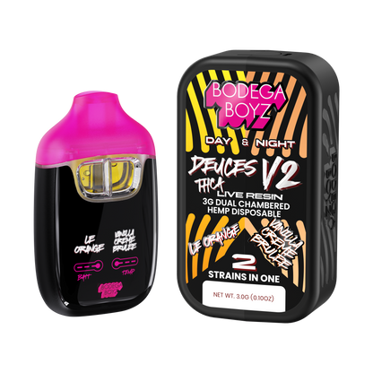 Bodega Boyz Deuces THCA Live Resin Disposable Vape – 3G — Le Orange Vanilla Creme Brulee packaging