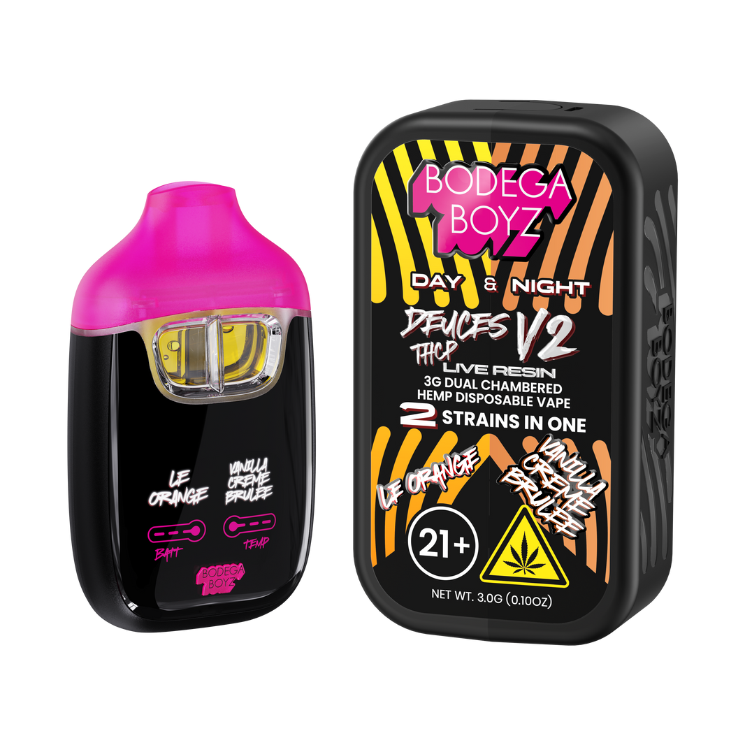 Bodega Boyz Deuces THCP Live Resin Disposable Vape – 3G — Le Orange Vanilla Creme Brulee packaging