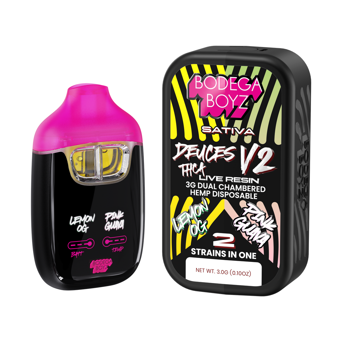 Bodega Boyz Deuces THCA Live Resin Disposable Vape – 3G — Lemon OG Pink Guava packaging
