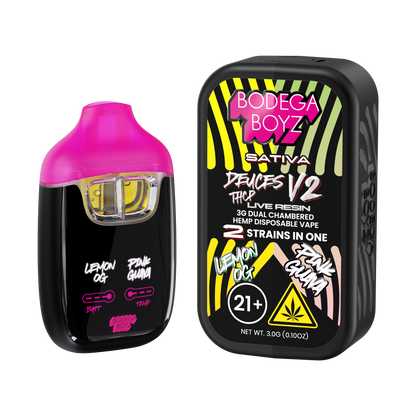 Bodega Boyz Deuces THCP Live Resin Disposable Vape – 3G — Lemon OG Pink Guava packaging