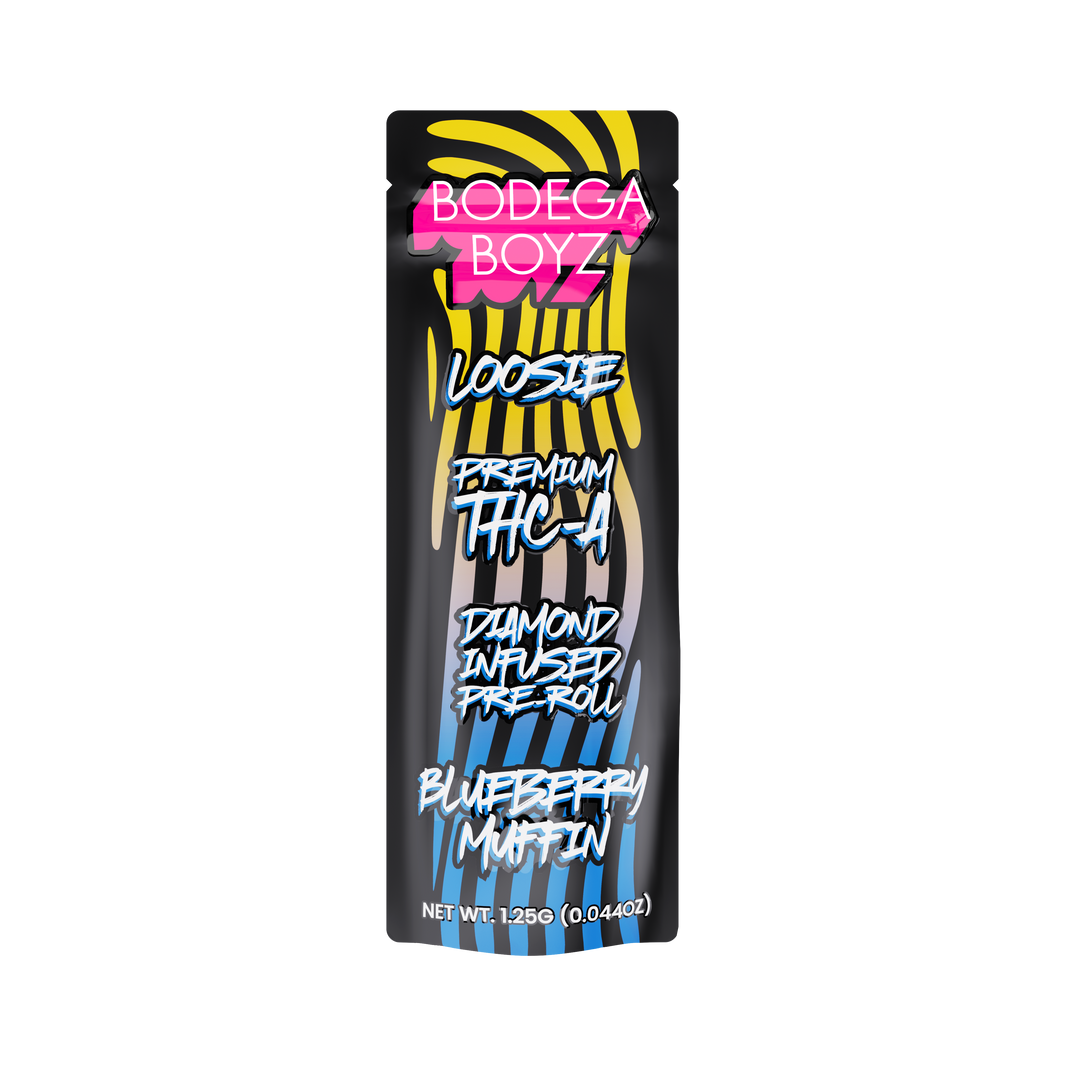 Bodega Boyz THCA Diamond-Infused Pre-Roll – 1.25G — Loosie-THCA-1PK-Blueberry Muffin packaging