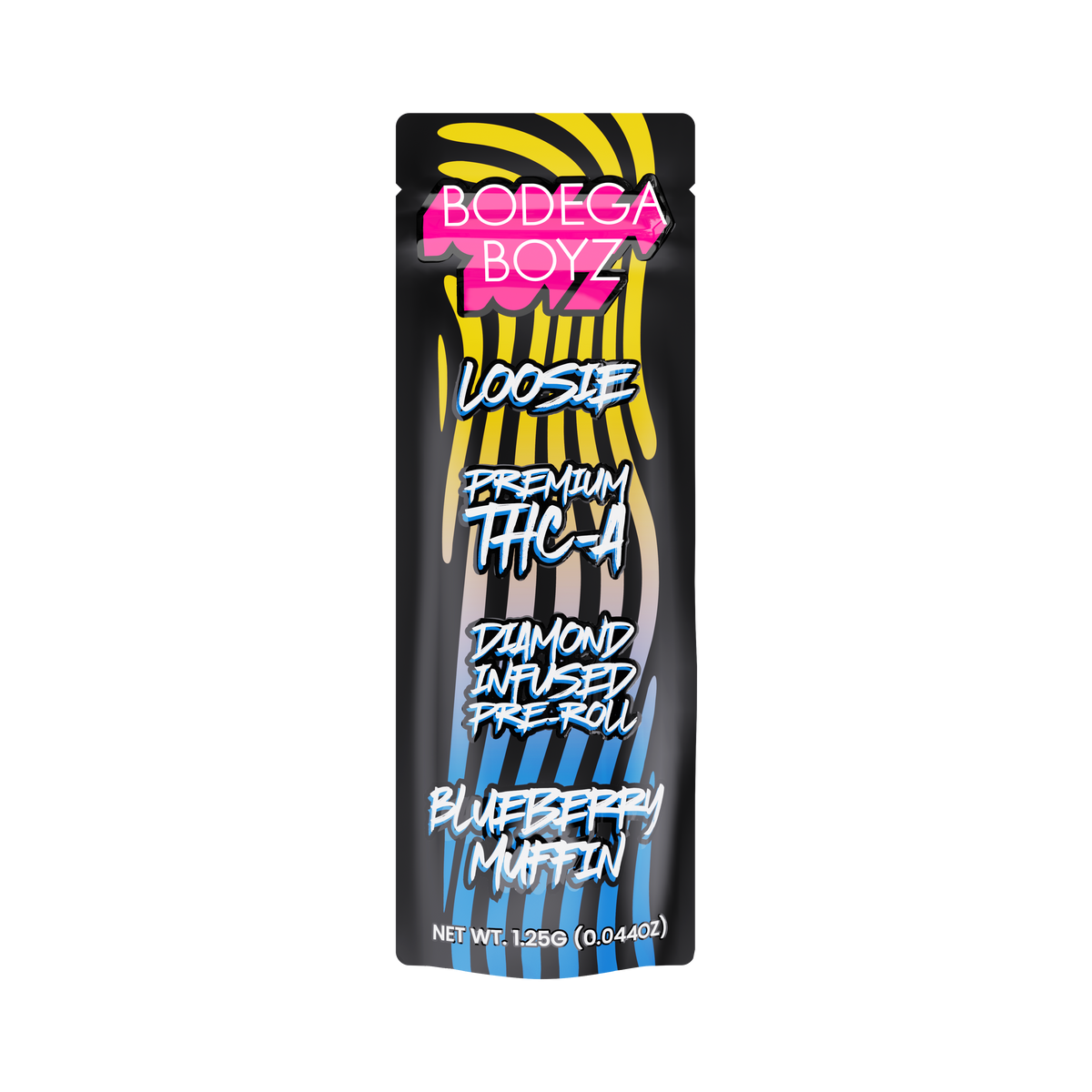 Bodega Boyz THCA Diamond-Infused Pre-Roll – 1.25G — Loosie-THCA-1PK-Blueberry Muffin packaging
