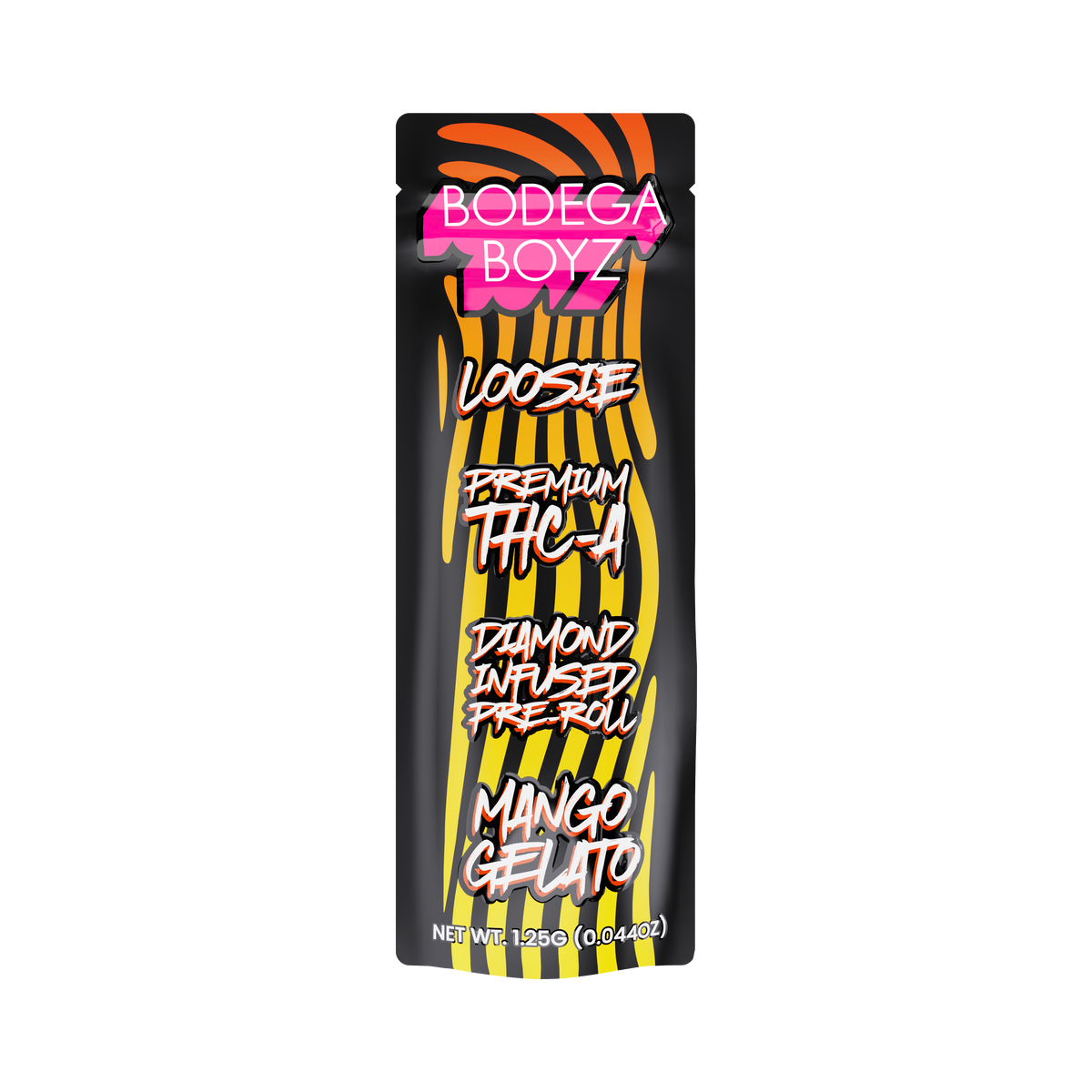 Bodega Boyz THCA Diamond-Infused Pre-Roll – 1.25G — Loosie-THCA-1PK-Mango Gelato packaging