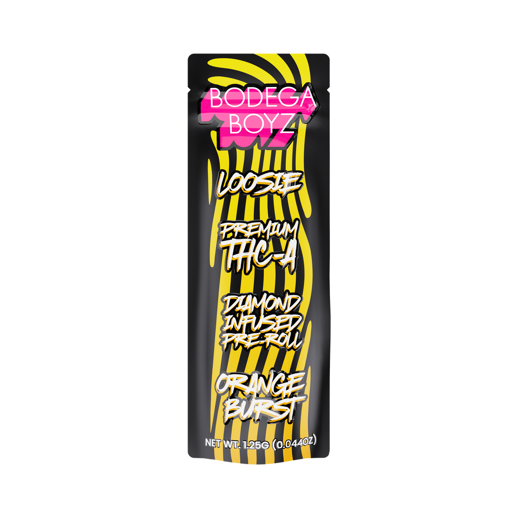 Bodega Boyz THCA Diamond-Infused Pre-Roll – 1.25G — Loosie-THCA-1PK-Orange Burst packaging