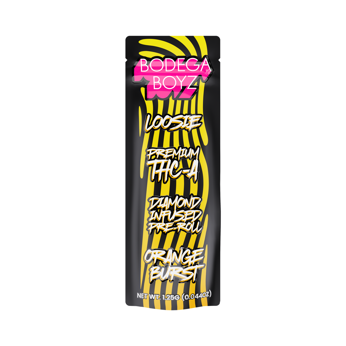 Bodega Boyz THCA Diamond-Infused Pre-Roll – 1.25G — Loosie-THCA-1PK-Orange Burst packaging