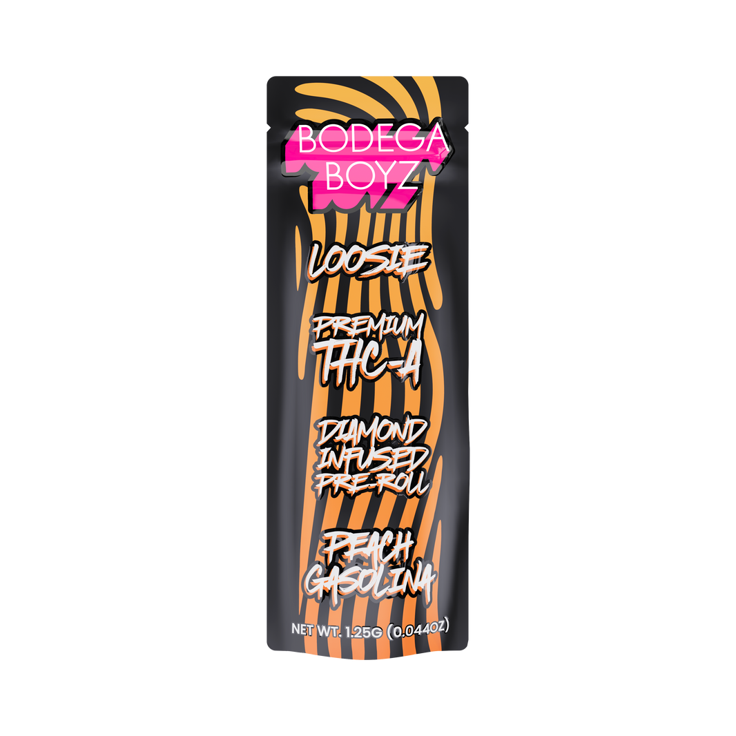Bodega Boyz THCA Diamond-Infused Pre-Roll – 1.25G — Loosie-THCA-1PK-Peach Gasolina packaging