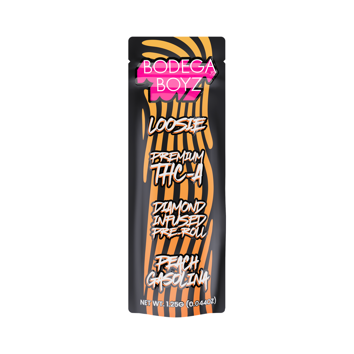 Bodega Boyz THCA Diamond-Infused Pre-Roll – 1.25G — Loosie-THCA-1PK-Peach Gasolina packaging