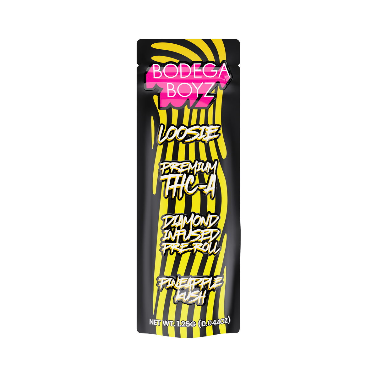 Bodega Boyz THCA Diamond-Infused Pre-Roll – 1.25G — Loosie-THCA-1PK-Pineapple Kush packaging