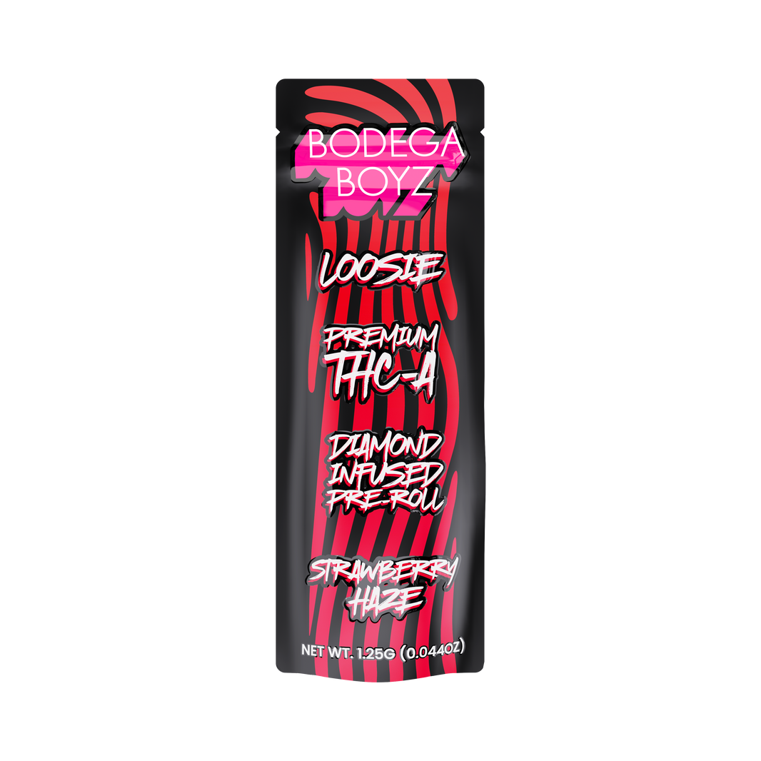 Bodega Boyz THCA Diamond-Infused Pre-Roll – 1.25G — Loosie-THCA-1PK-Strawberry Haze packaging