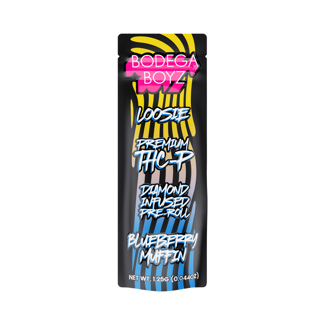 Bodega Boyz THCP Diamond-Infused Pre-Roll – 1.25G — Loosie-THCP-1PK-Blueberry Muffin packaging