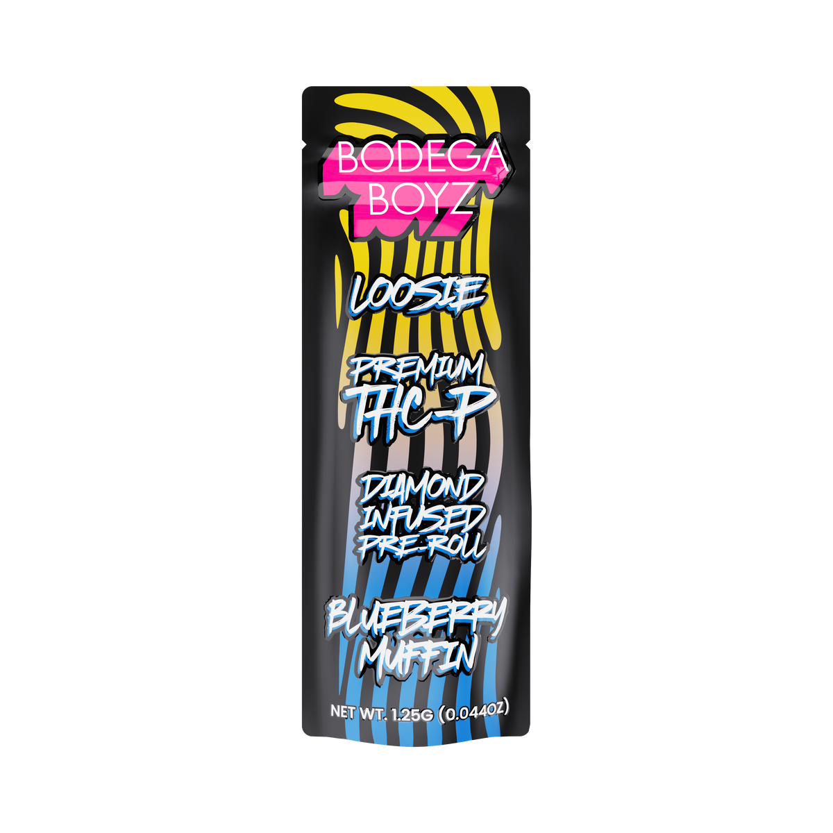 Bodega Boyz THCP Diamond-Infused Pre-Roll – 1.25G — Loosie-THCP-1PK-Blueberry Muffin packaging