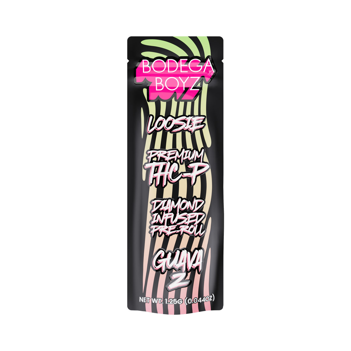 THCP diamond-infused pre-roll featuring guava flavor from Elevated Haze Bodega Boyz, 1.25G size with loose packaging.