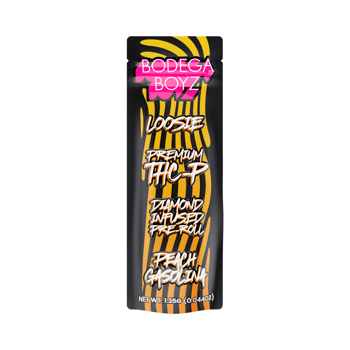 Bodega Boyz THCP Diamond-Infused Pre-Roll – 1.25G — Loosie-THCP-1PK-Peach Gasolina packaging