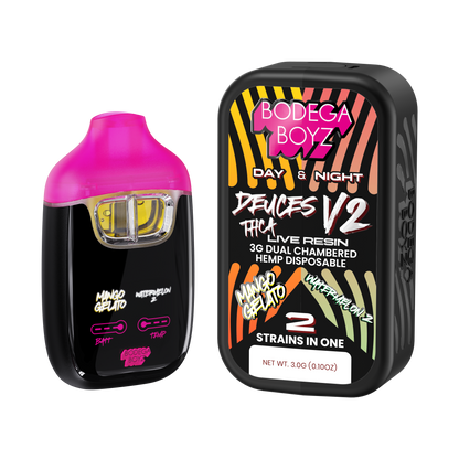 Bodega Boyz Deuces THCA Live Resin Disposable Vape – 3G — Mango Gelato Watermelon Z packaging