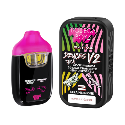 Bodega Boyz Deuces THCA Live Resin Disposable Vape – 3G — Pineapple Slushie Strawberry Mink packaging