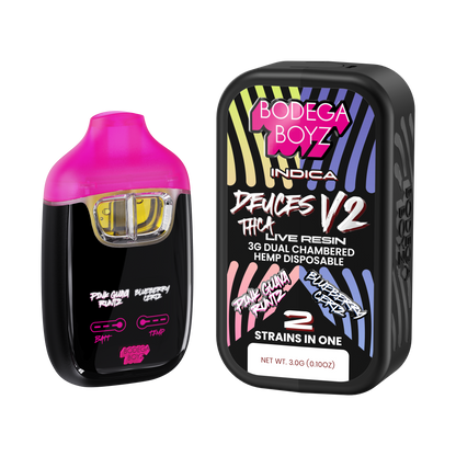 Bodega Boyz Deuces THCA Live Resin Disposable Vape – 3G — Pink Guava Runtz Blueberry Certz packaging