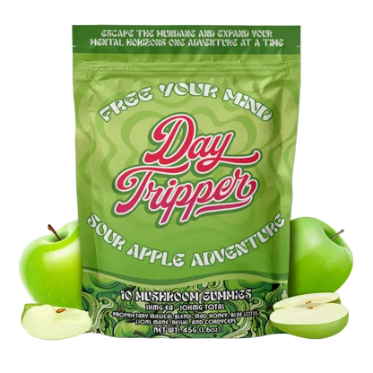 Day Tripper Sour Apple Adventure gummy pouch, front view
