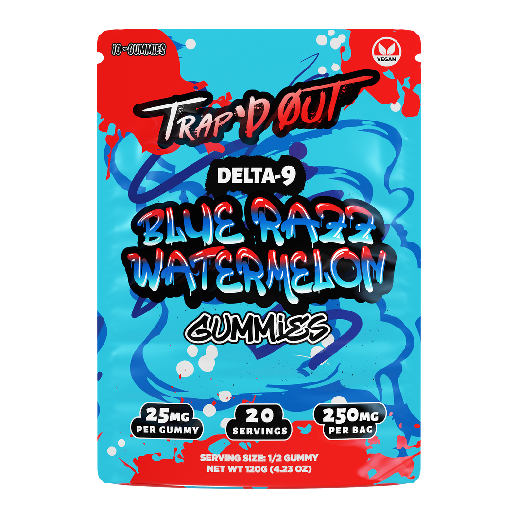 Trap’d Out Delta-9 Gummies 10-count pouch — Blue Razz Watermelon