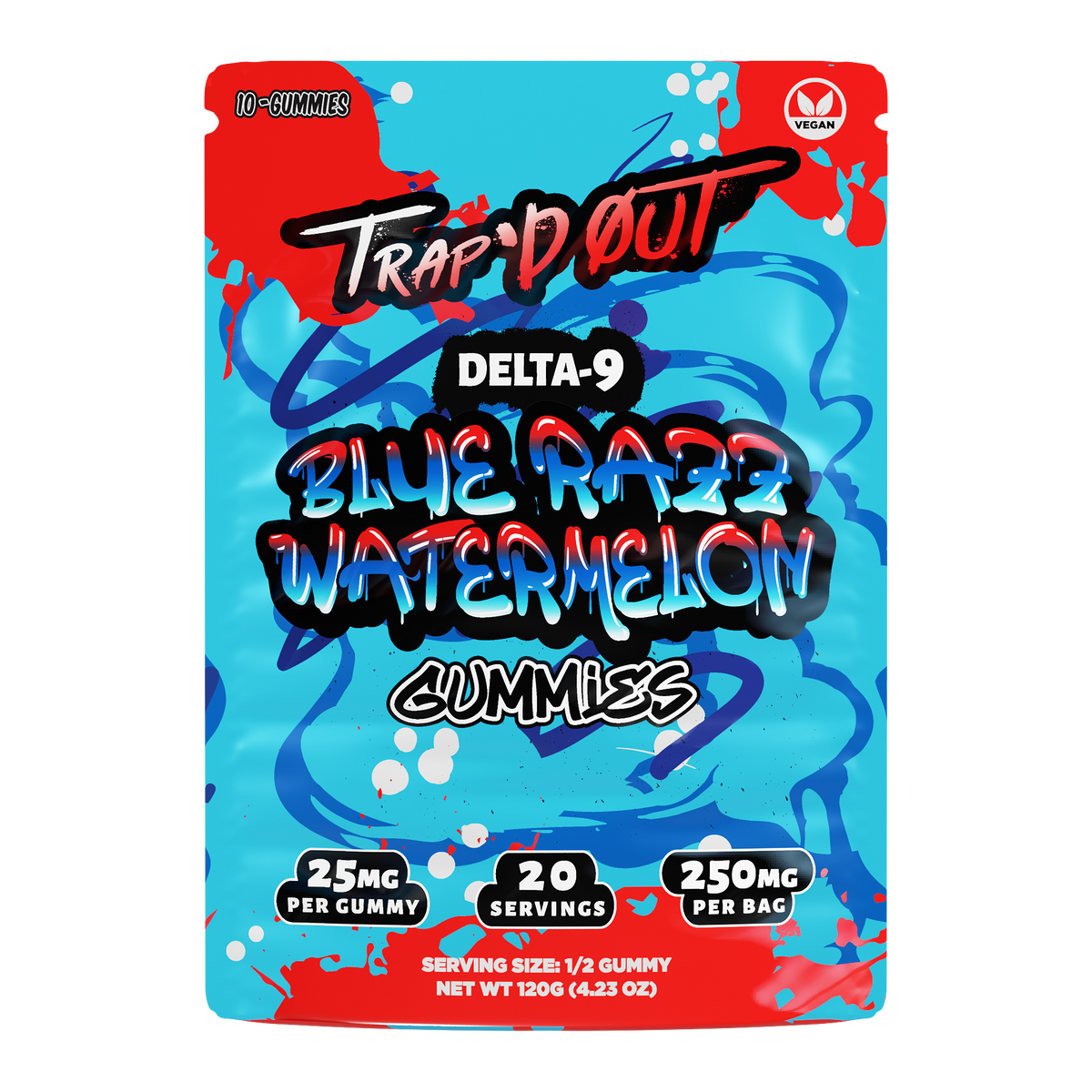 Trap’d Out Delta-9 Gummies 10-count pouch — Blue Razz Watermelon