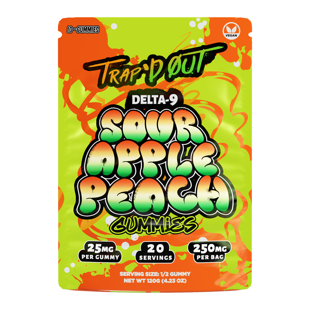 Trap’d Out Delta-9 Gummies 10-count pouch — Sour Apple Peach