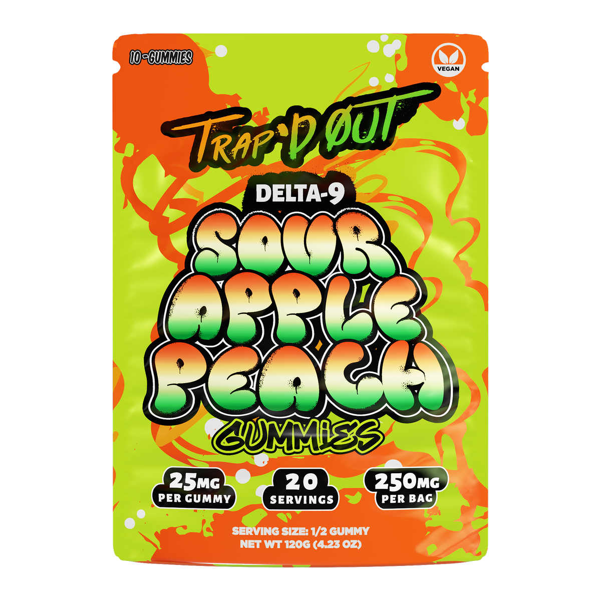 Trap’d Out Delta-9 Gummies 10-count pouch — Sour Apple Peach