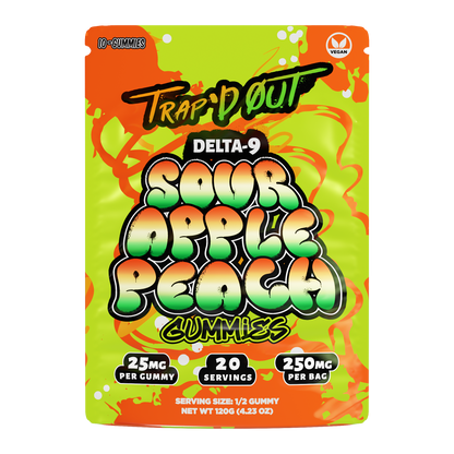 Trap’d Out Delta-9 Gummies 10-count pouch — Sour Apple Peach