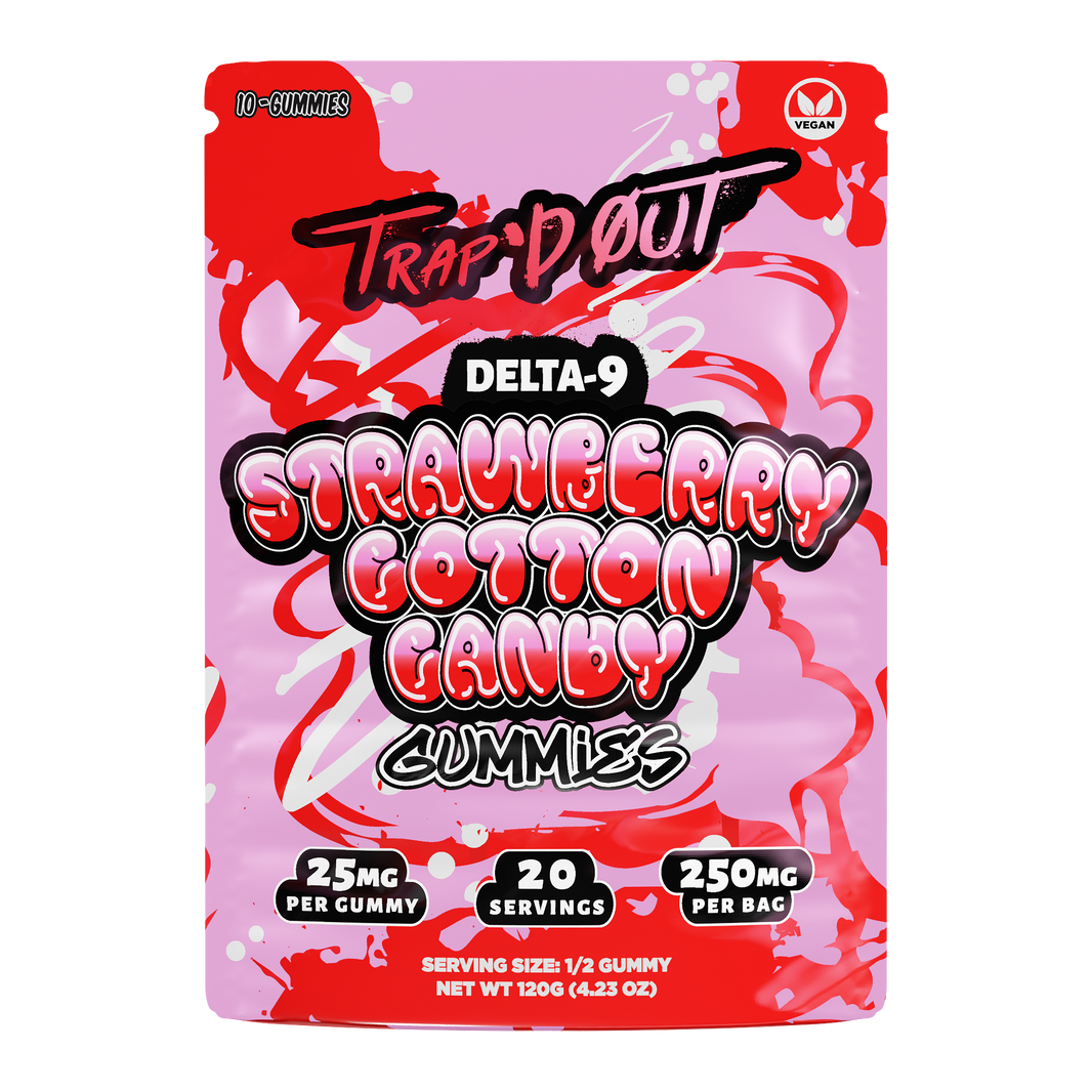 Trap’d Out Delta-9 Gummies 10-count pouch — Strawberry Cotton Candy
