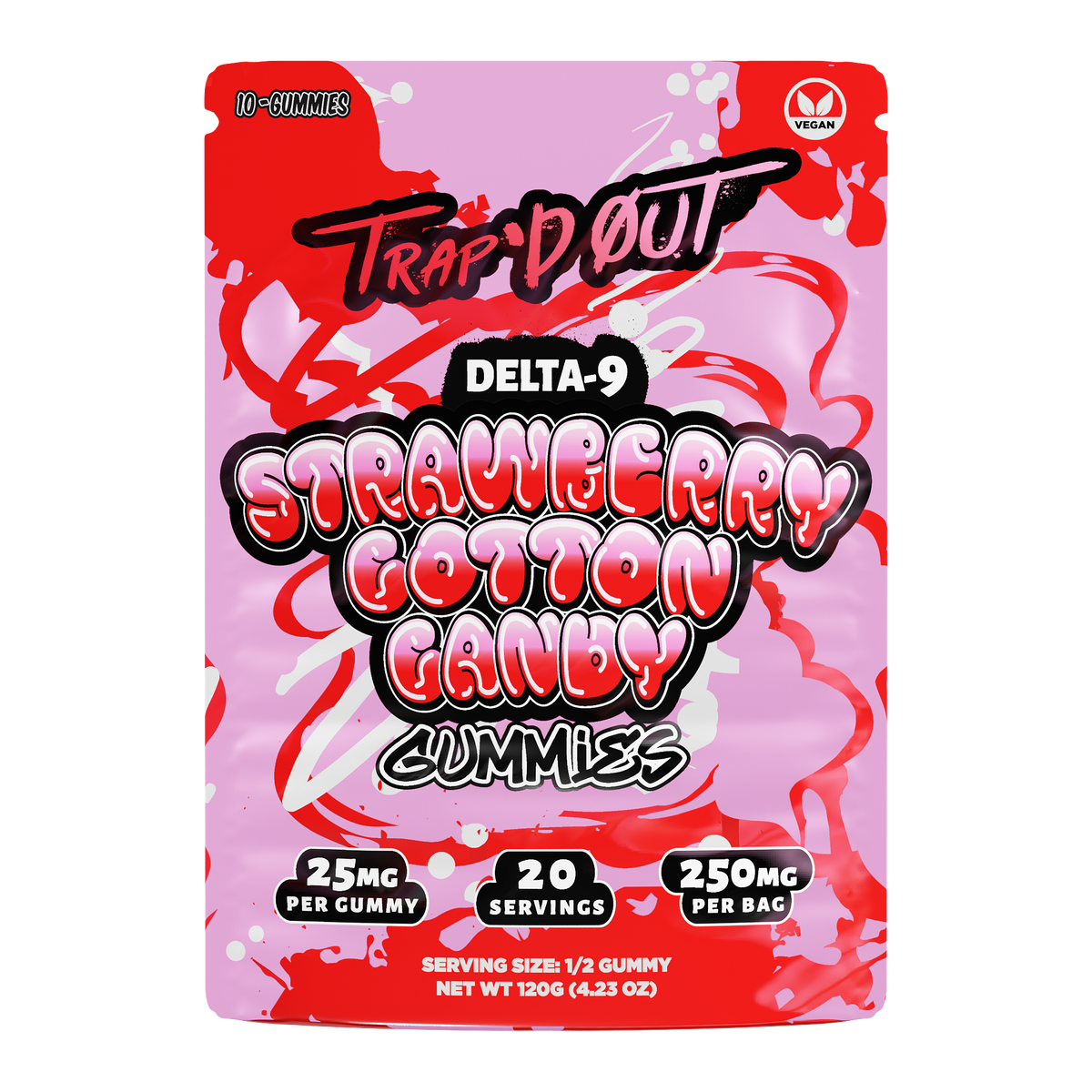 Trap’d Out Delta-9 Gummies 10-count pouch — Strawberry Cotton Candy