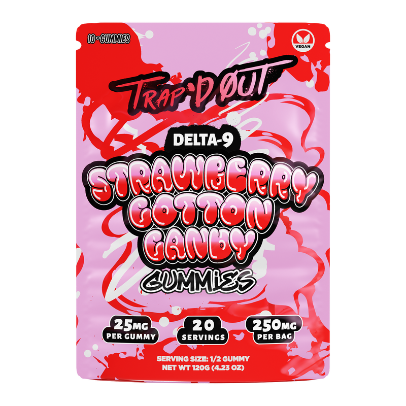 Trap’d Out Delta-9 Gummies 10-count pouch — Strawberry Cotton Candy