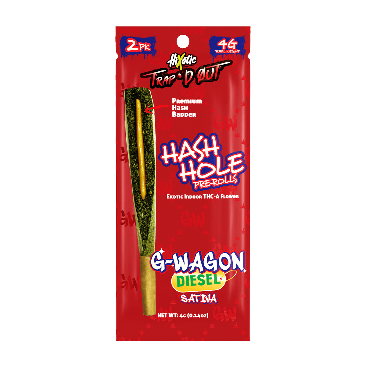 HiXotic Trap'd Out Jeffrey THCA Hash Holes — Apple Jack sativa, 4G donut pre-roll
