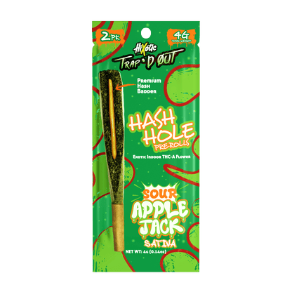 HiXotic Trap'd Out Jeffrey THCA Hash Holes — Apple Jack sativa, 4G donut pre-roll