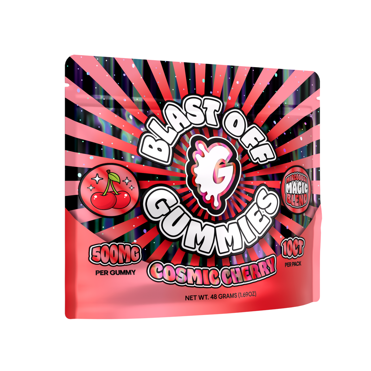 Blast Off Mushroom Gummies – Cosmic Cherry – 10-count pouch