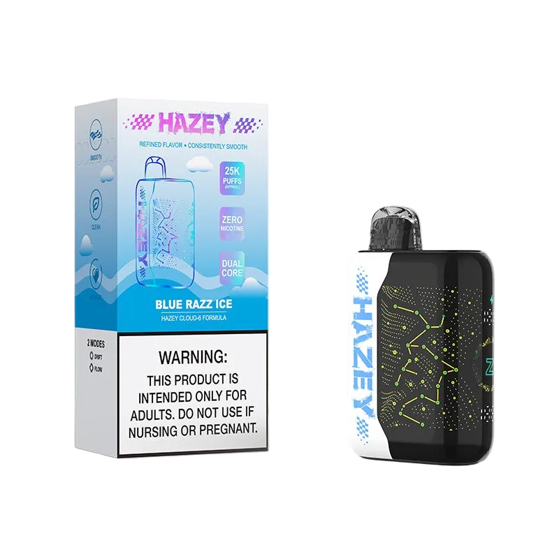 Blue Raz Ice Hazey 25K Cloud-6 disposable vape by Elevated Haze with sleek design and vibrant blue and purple accents.