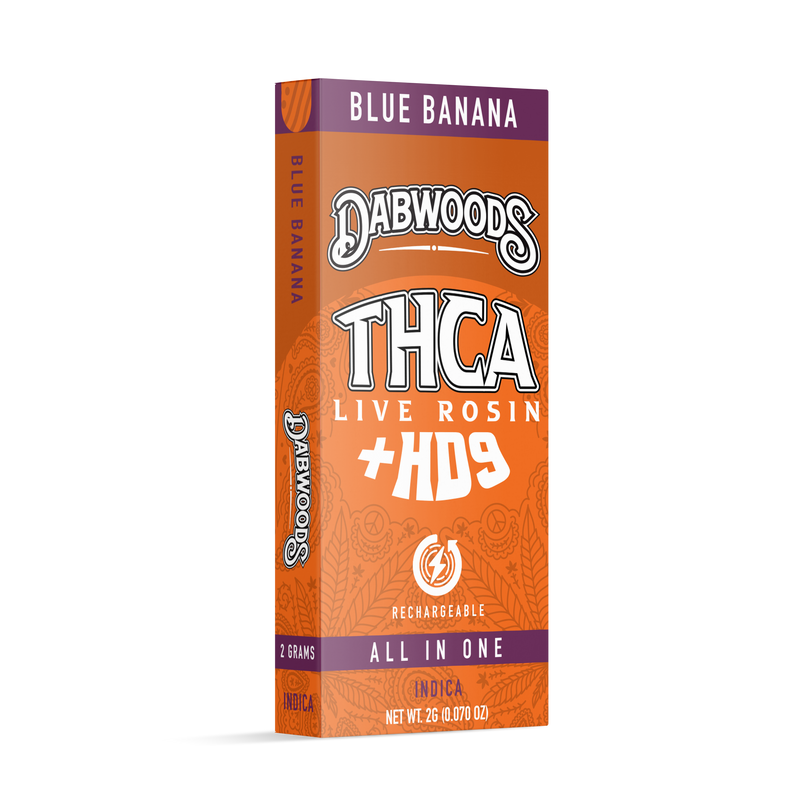 Dabwoods THCA live rosin 2G Blue Banana disposable package