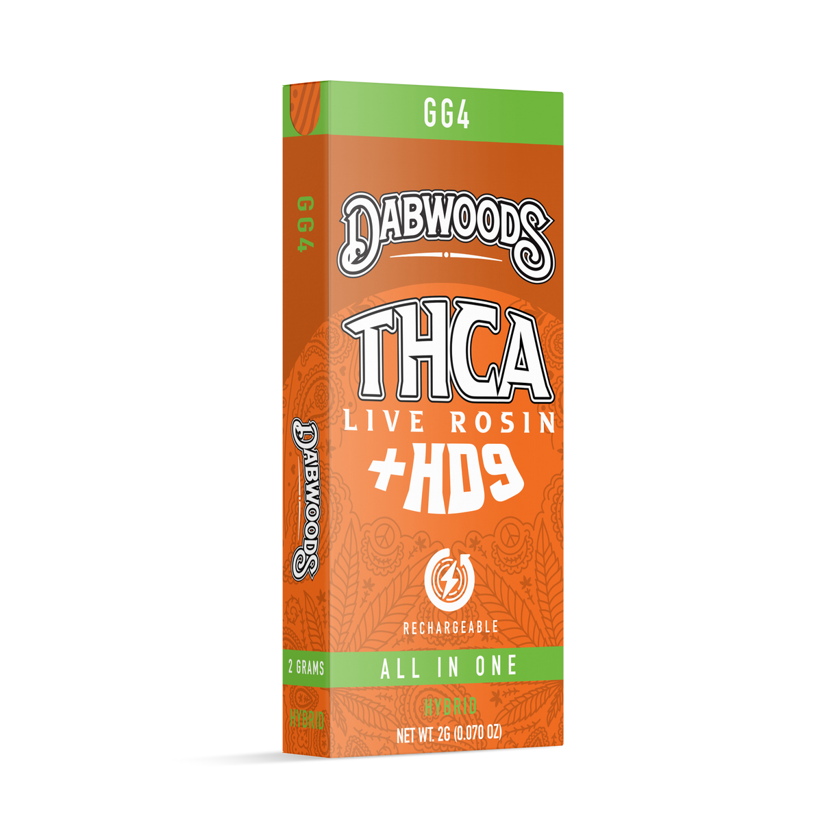 Dabwoods THCA live rosin 2G GG4 disposable package