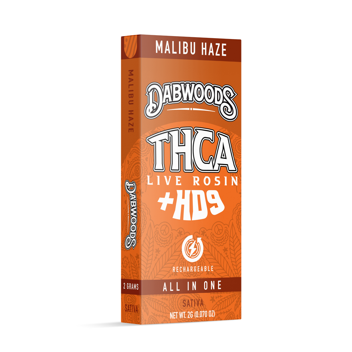 Dabwoods THCA live rosin 2G Malibu Haze disposable package