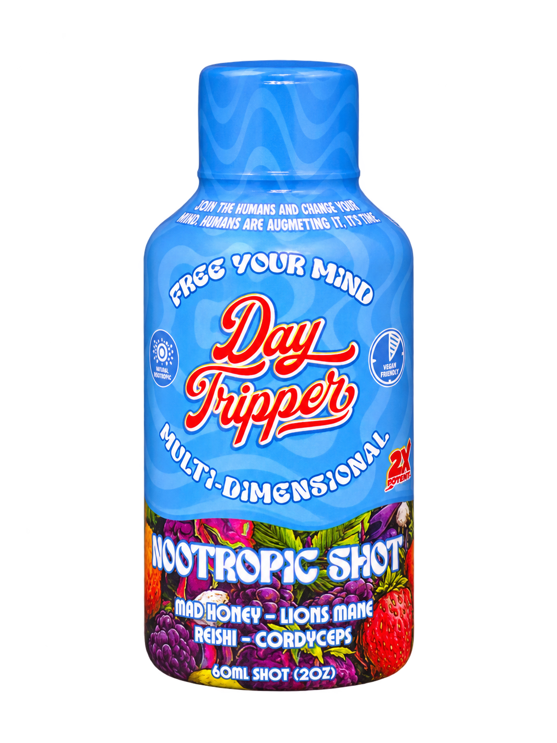 Day Tripper Nootropic Mad Honey Shot 2 oz bottle on transparent background