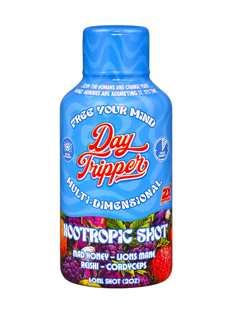 Day Tripper Nootropic Mad Honey Shot 2 oz bottle on transparent background