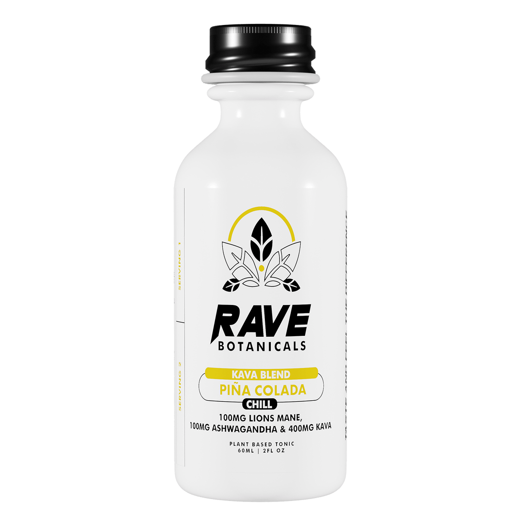 Rave Botanicals Kava Blend Shot — Piña Colada, botanical shot bottle