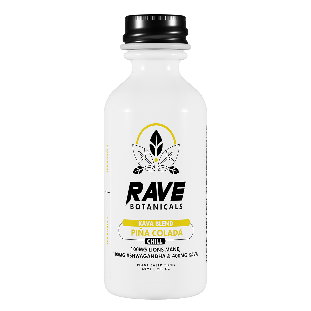 Rave Botanicals Kava Blend Shot — Piña Colada, botanical shot bottle