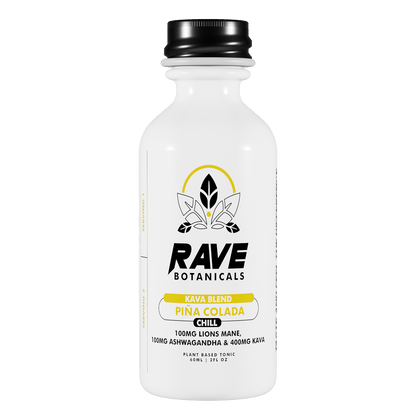 Rave Botanicals Kava Blend Shot — Piña Colada, botanical shot bottle