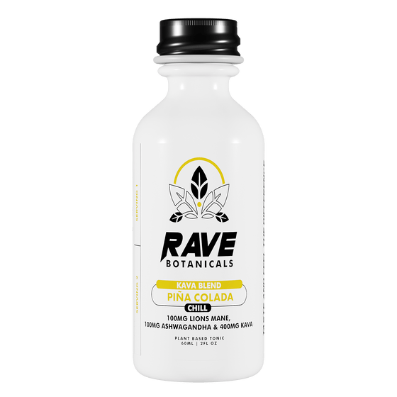 Rave Botanicals Kava Blend Shot — Piña Colada, botanical shot bottle