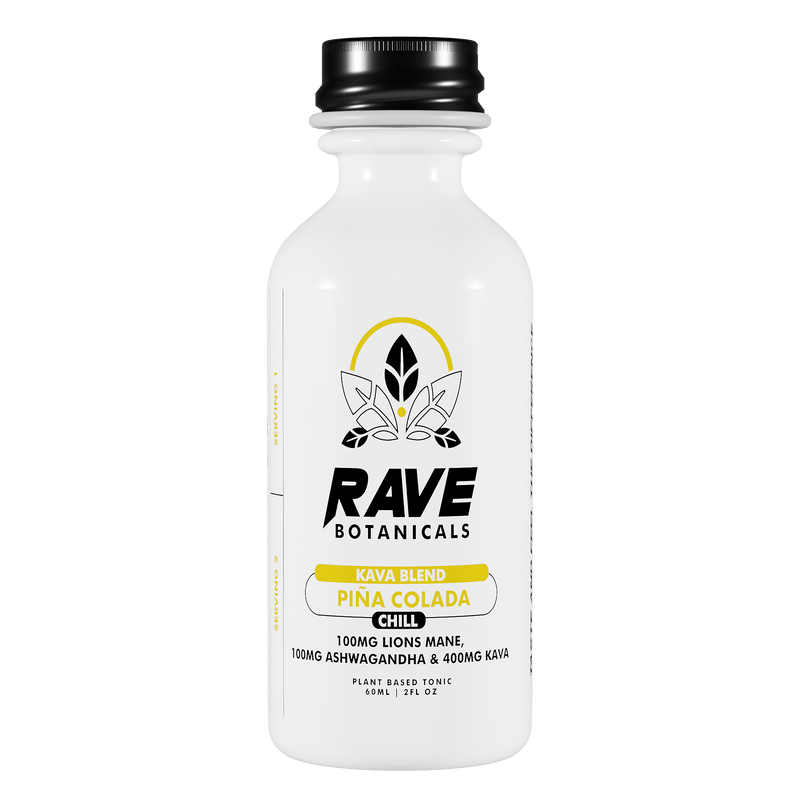 Rave Botanicals Kava Blend Shot — Piña Colada, botanical shot bottle